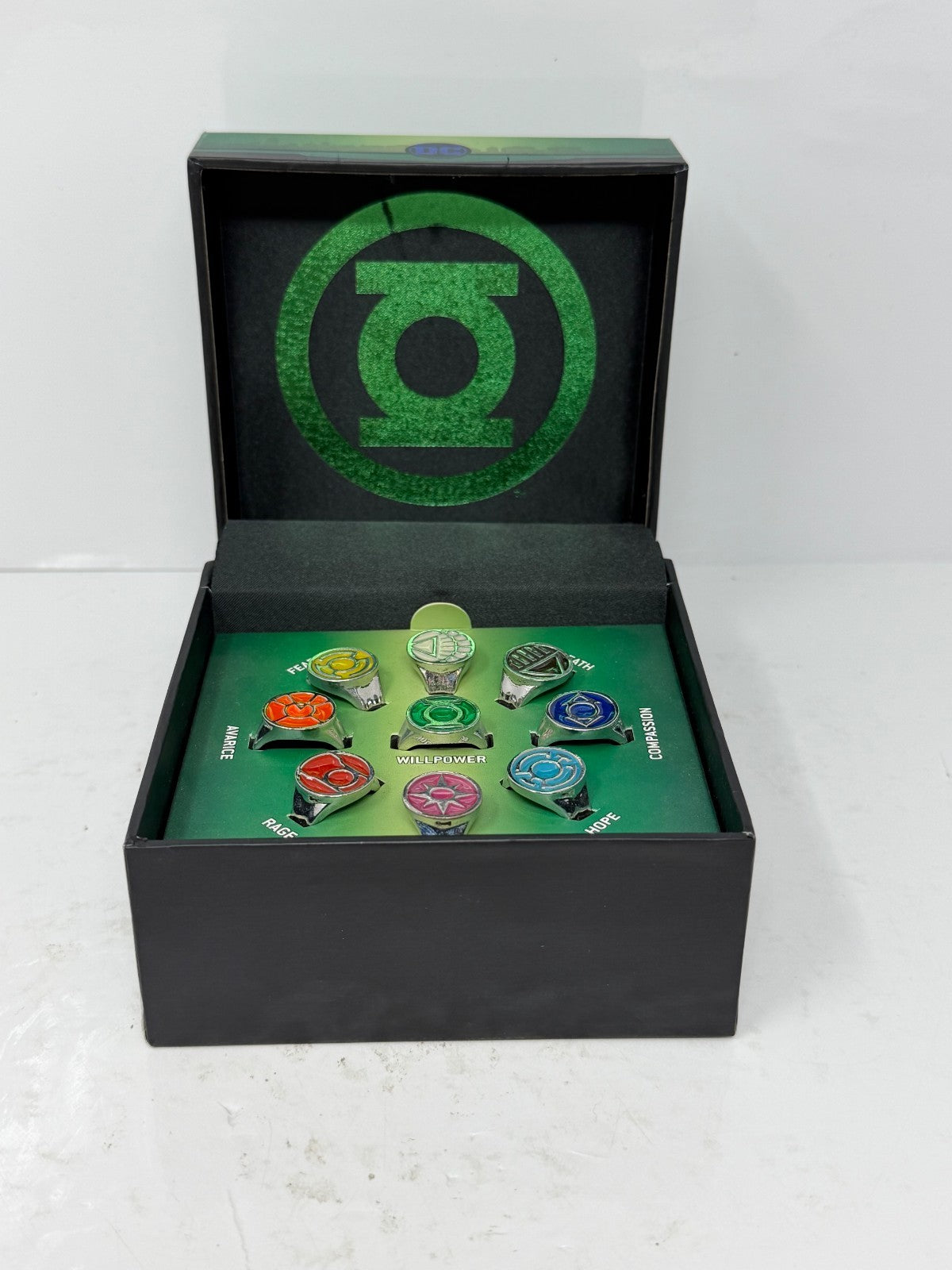 DC Green Lantern Emotional Spectrum 9-Ring Set Adjustable Collector Box