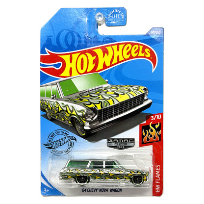 Hot Wheels ZAMAC HW Flames 1964 Chevy Nova Wagon 1:64 Diecast
