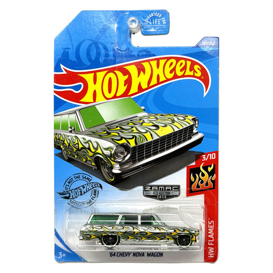 Hot Wheels ZAMAC HW Flames 1964 Chevy Nova Wagon 1:64 Diecast