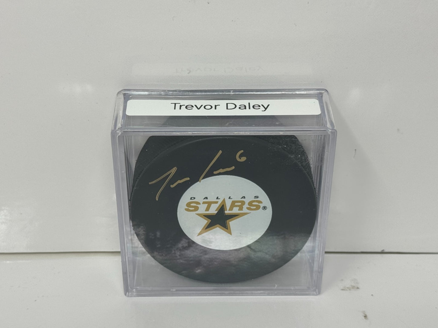 Trevor Daley Dallas Stars Signed NHL Autograph Puck Gold Auto