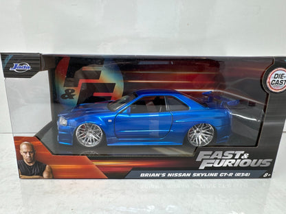 Jada Fast & Furious Brian's Nissan Skyline GT-R (R34) 1:24 Diecast Blue