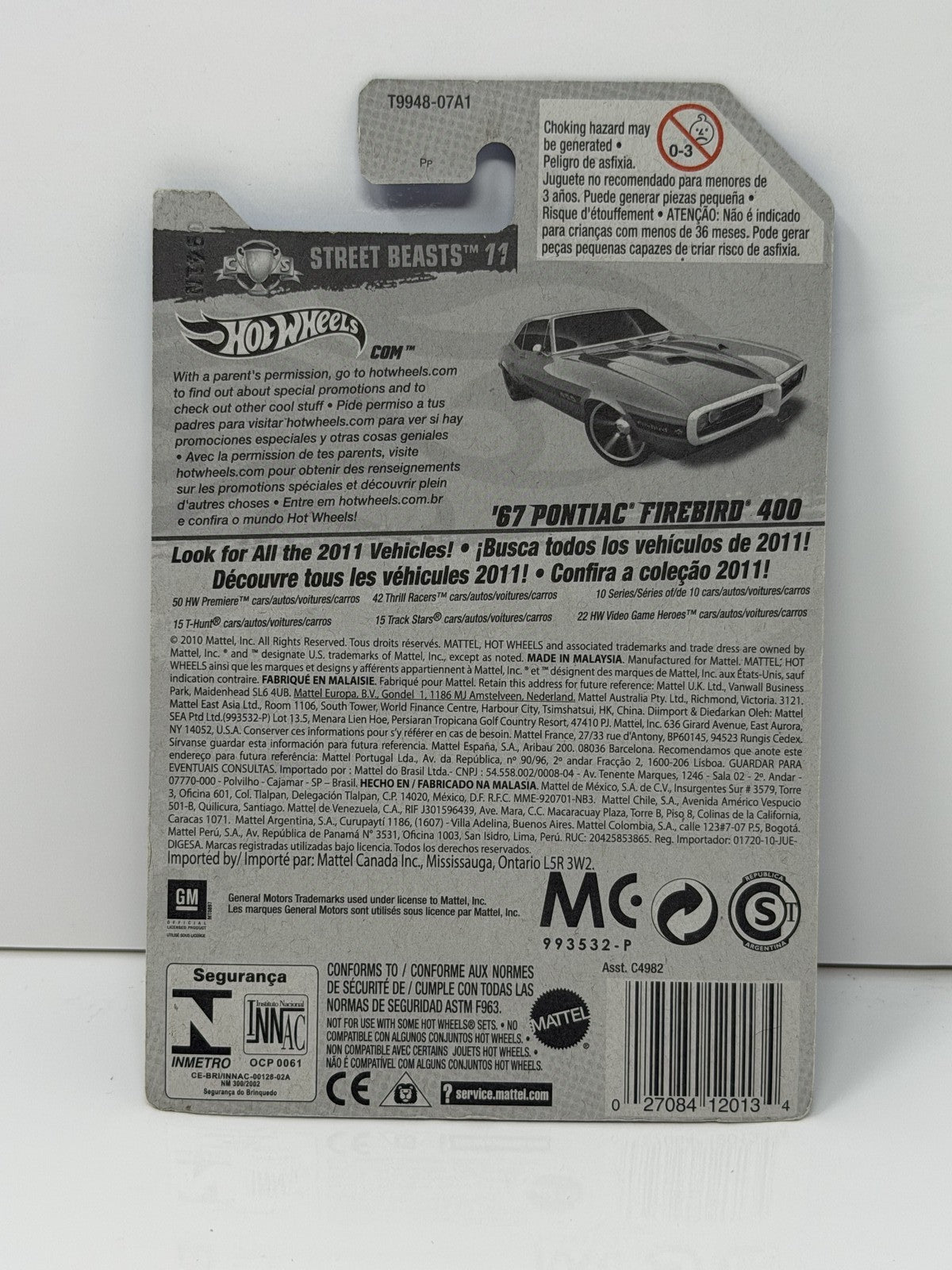 Hot Wheels Street Beasts 1967 Pontiac Firebird 400 1:64 Diecast Gray