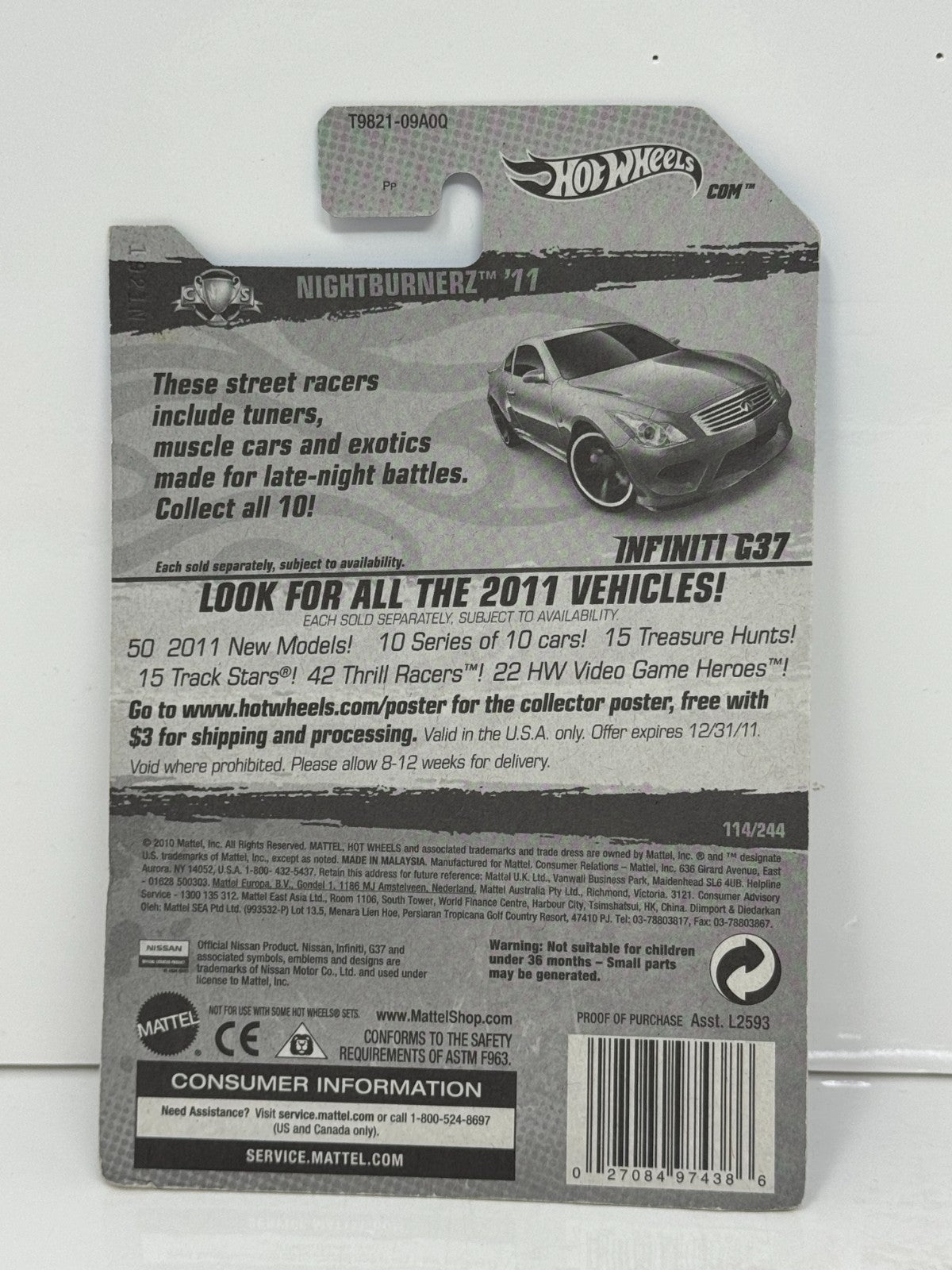Hot Wheels Nightburnerz 2011 Infiniti G37 1:64 Diecast Silver