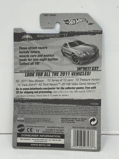 Hot Wheels Nightburnerz 2011 Infiniti G37 1:64 Diecast Silver
