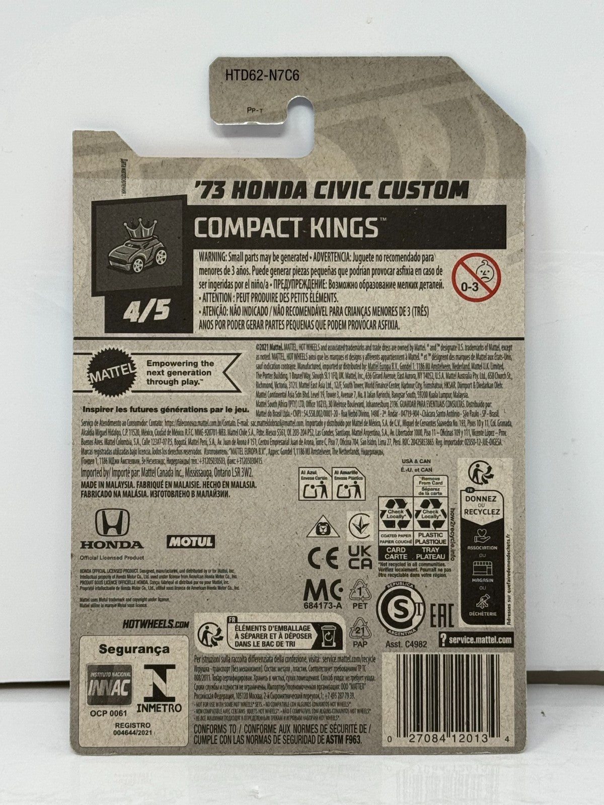 Hot Wheels Compact Kings 1973 Honda Civic Custom JDM 1:64 Diecast