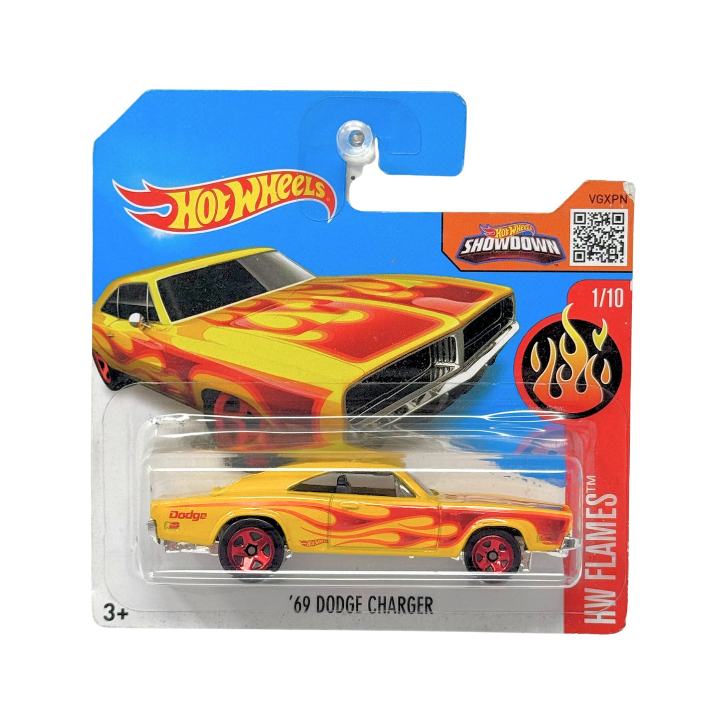 Hot Wheels Flames 1969 Dodge Charger 1:64 Diecast Short Card Yellow Flames