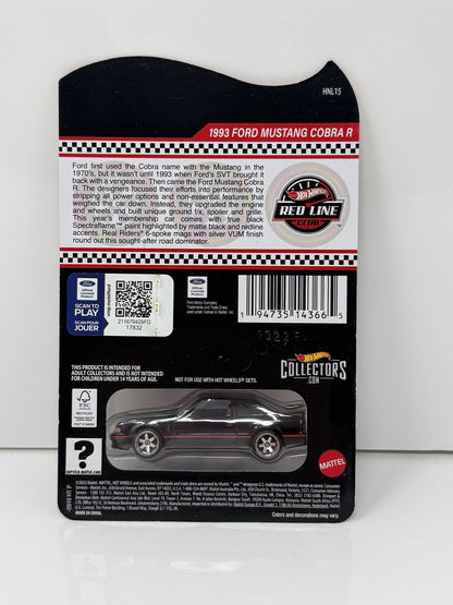 Hot Wheels RLC Red Line Club Car 1993 Ford Mustang Cobra R 1:64 Diecast Black