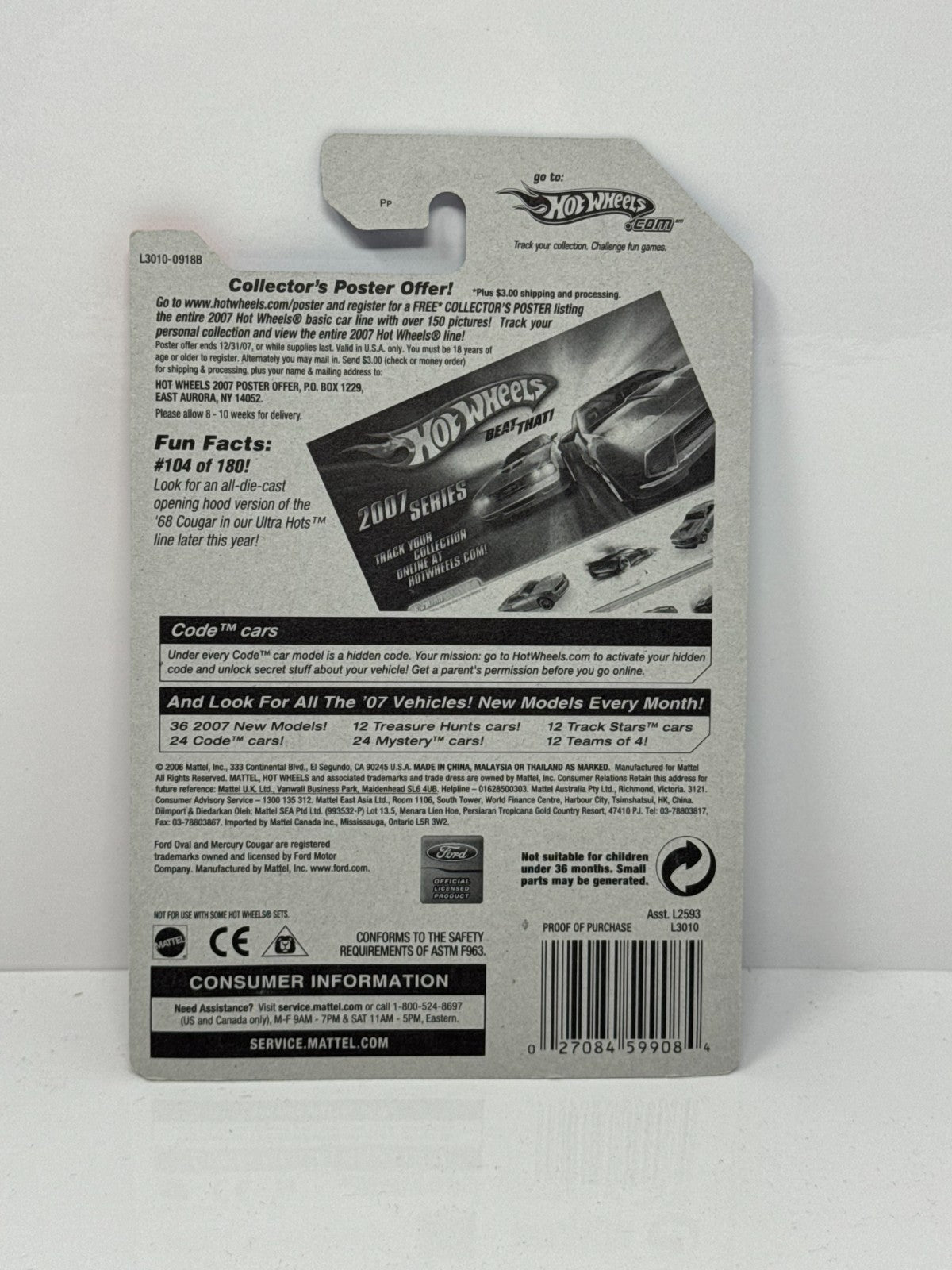 Hot Wheels Code Car 1968 Mercury Cougar 1:64 Diecast Factory Sealed