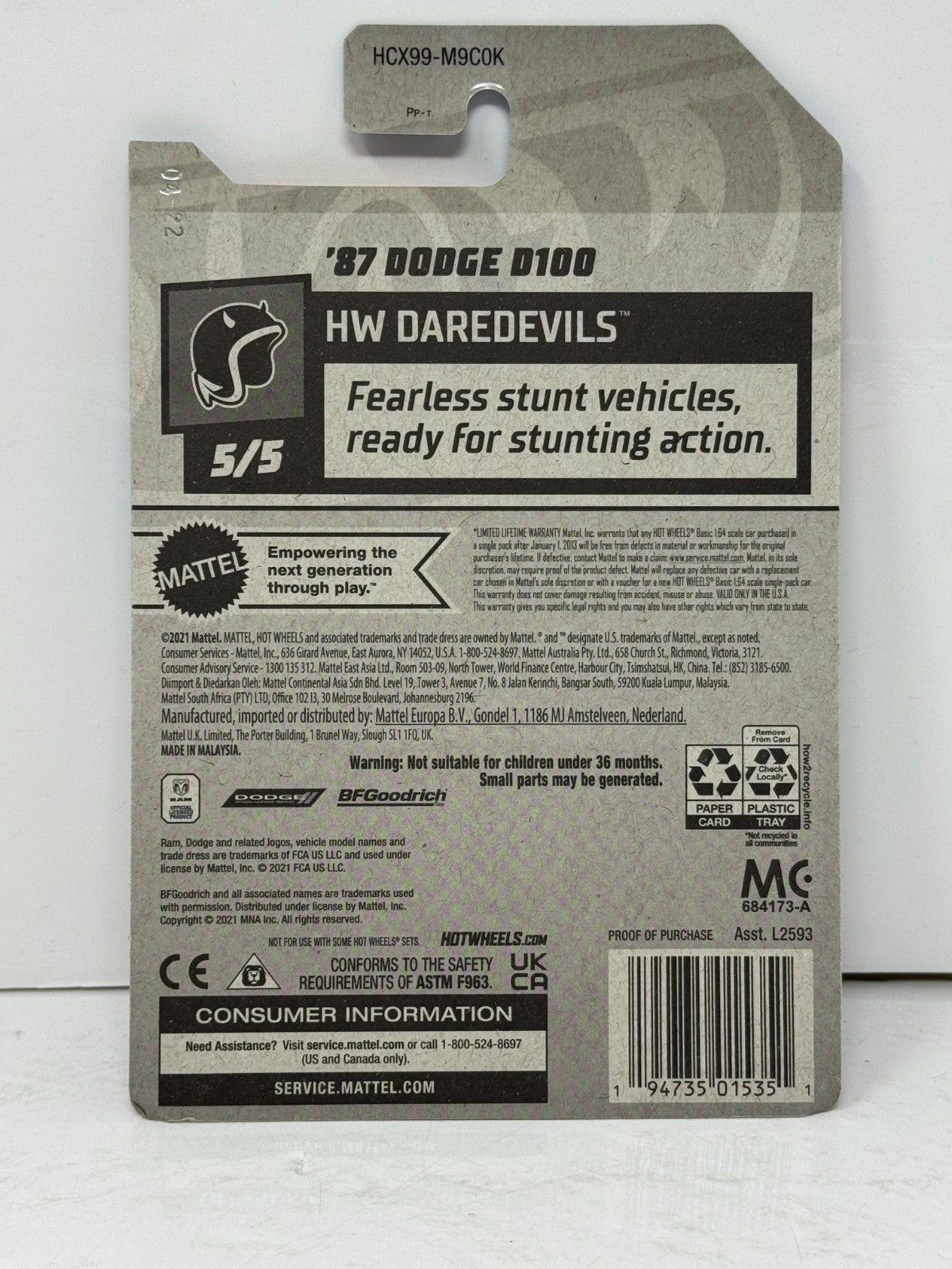 Hot Wheels Treasure Hunt HW Daredevils 1987 Dodge D100 Pickup 1:64 Diecast