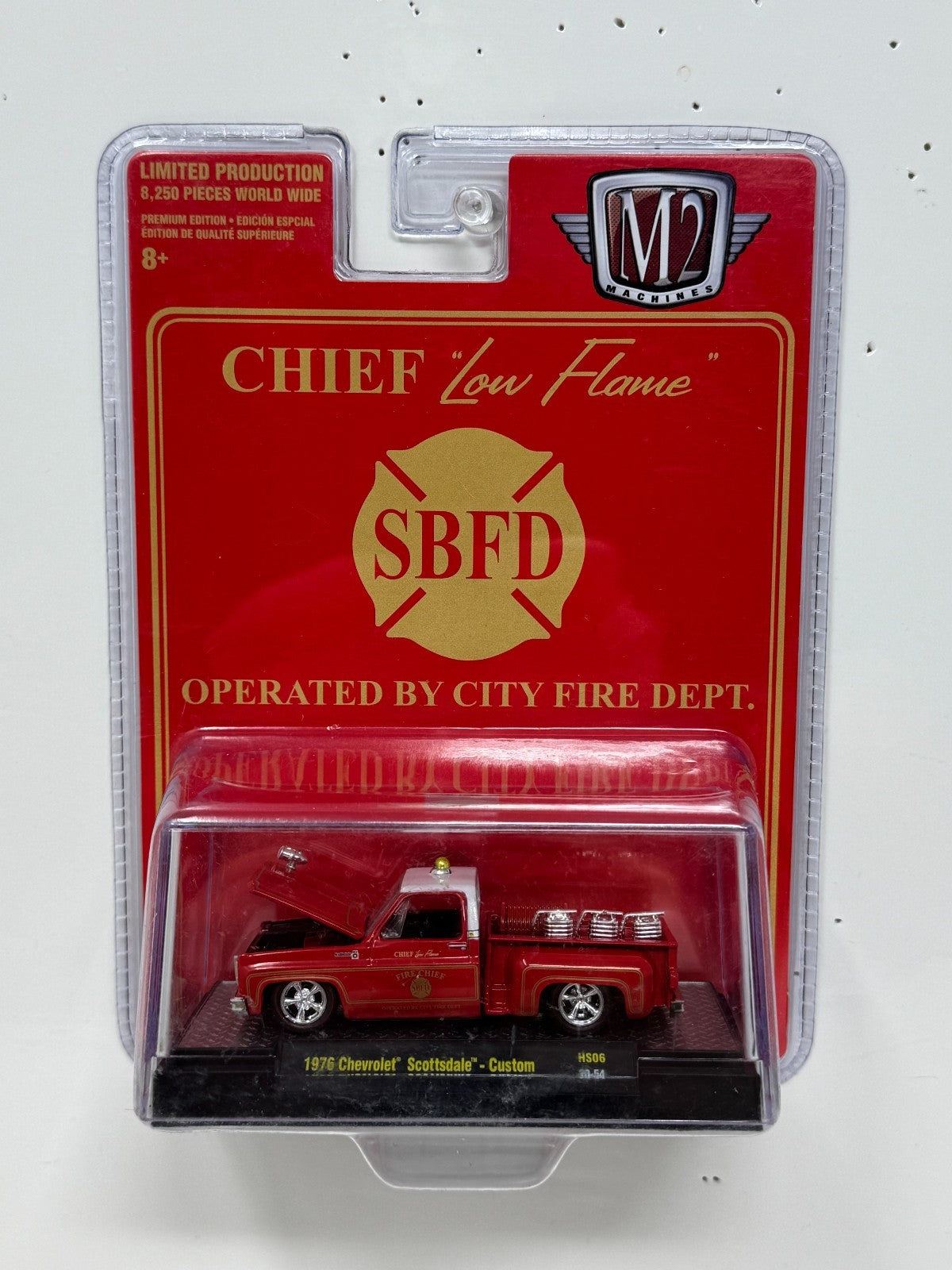 M2 Machines Chief "Low Flame" SBFD 1976 Chevrolet Scottsdale Custom 1:64 Diecast