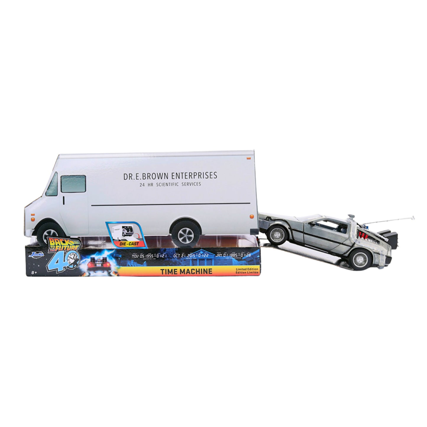 Jada Back to the Future 40th Anniv. Time Machine w/ Truck Packaging 1:24 Diecast