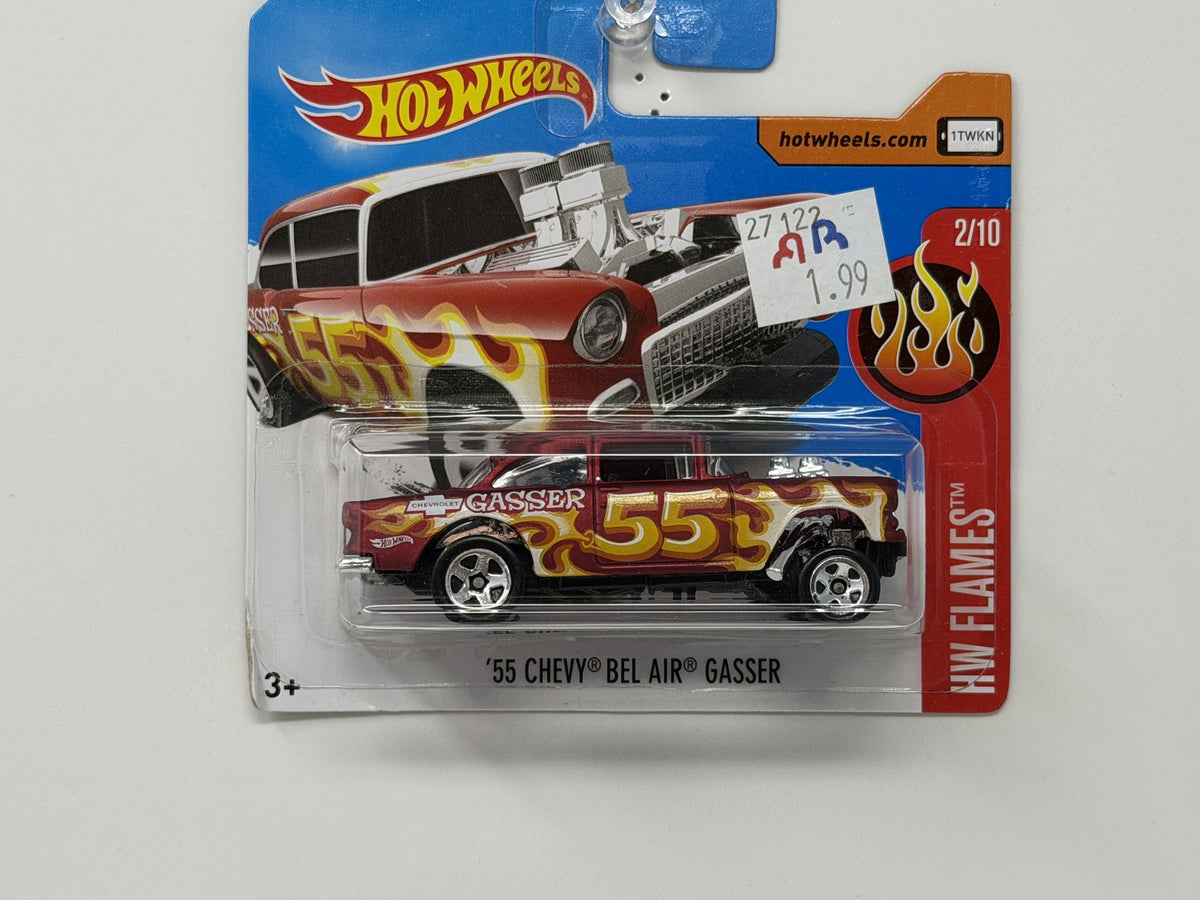 Hot Wheels HW Flames 1955 Chevy Bel Air Gasser Red 1:64 Diecast Short Card