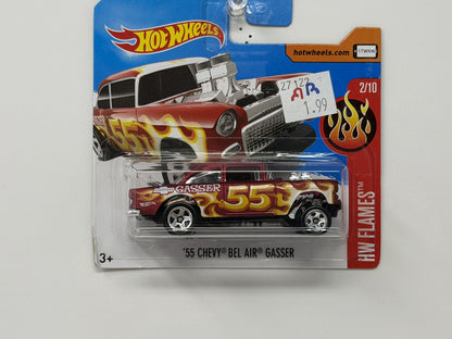 Hot Wheels HW Flames 1955 Chevy Bel Air Gasser Red 1:64 Diecast Short Card