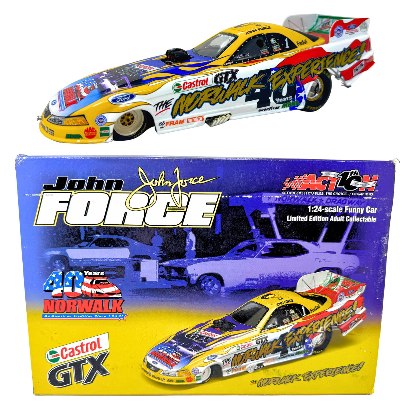 Action NHRA John Force 40th Anniv. Norwalk Raceway Park Castrol GTX 1:24 Diecast