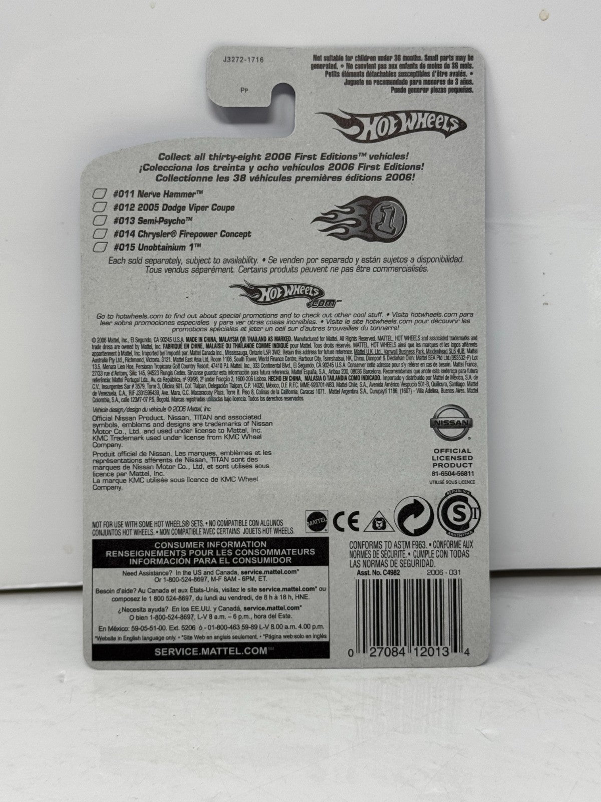 Hot Wheels 2006 First Editions Nissan Titan 1:64 Diecast Gray V2