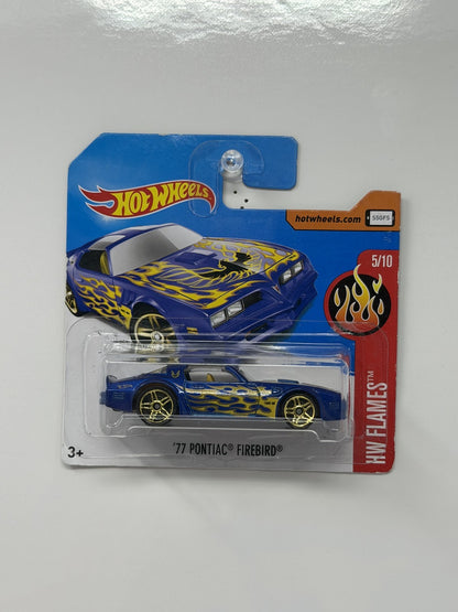 Hot Wheels Flames 1977 Pontiac Firebird 1:64 Diecast Blue Short Card