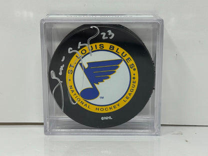 Gaston Gingras St. Louis Blues Signed NHL Autograph Puck Silver Auto