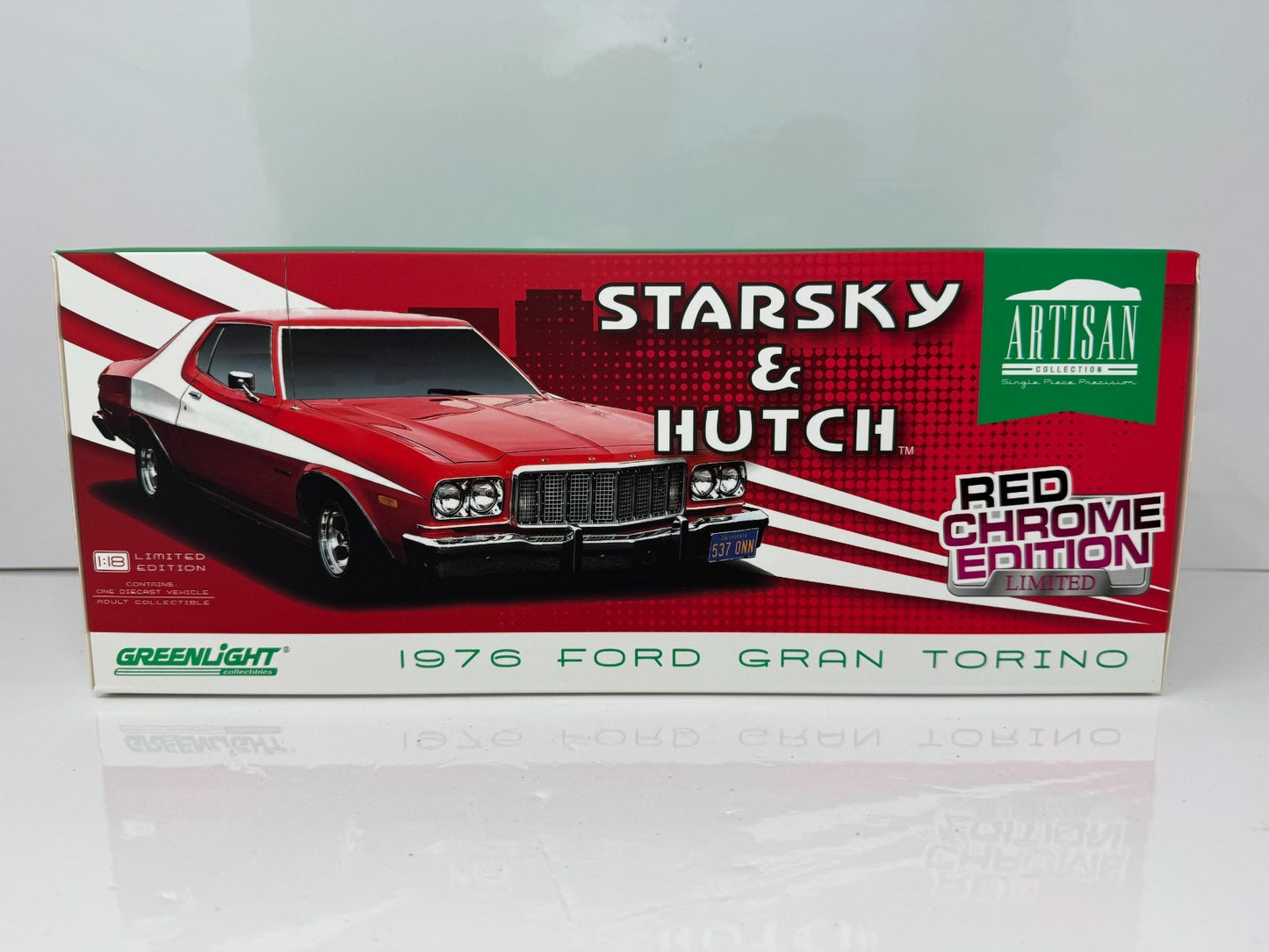 Greenlight Starsky & Hutch 1976 Ford Gran Torino Red Chrome Edition 1:18 Diecast