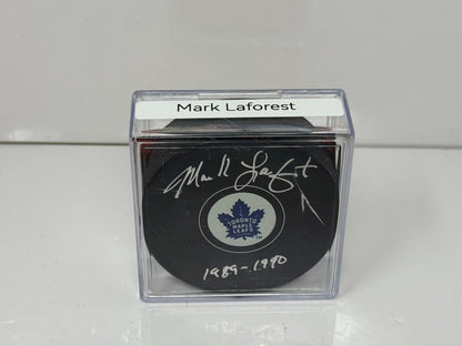 Mark Laforest Toronto Maple Leafs Signed NHL Autograph Puck Silver Auto