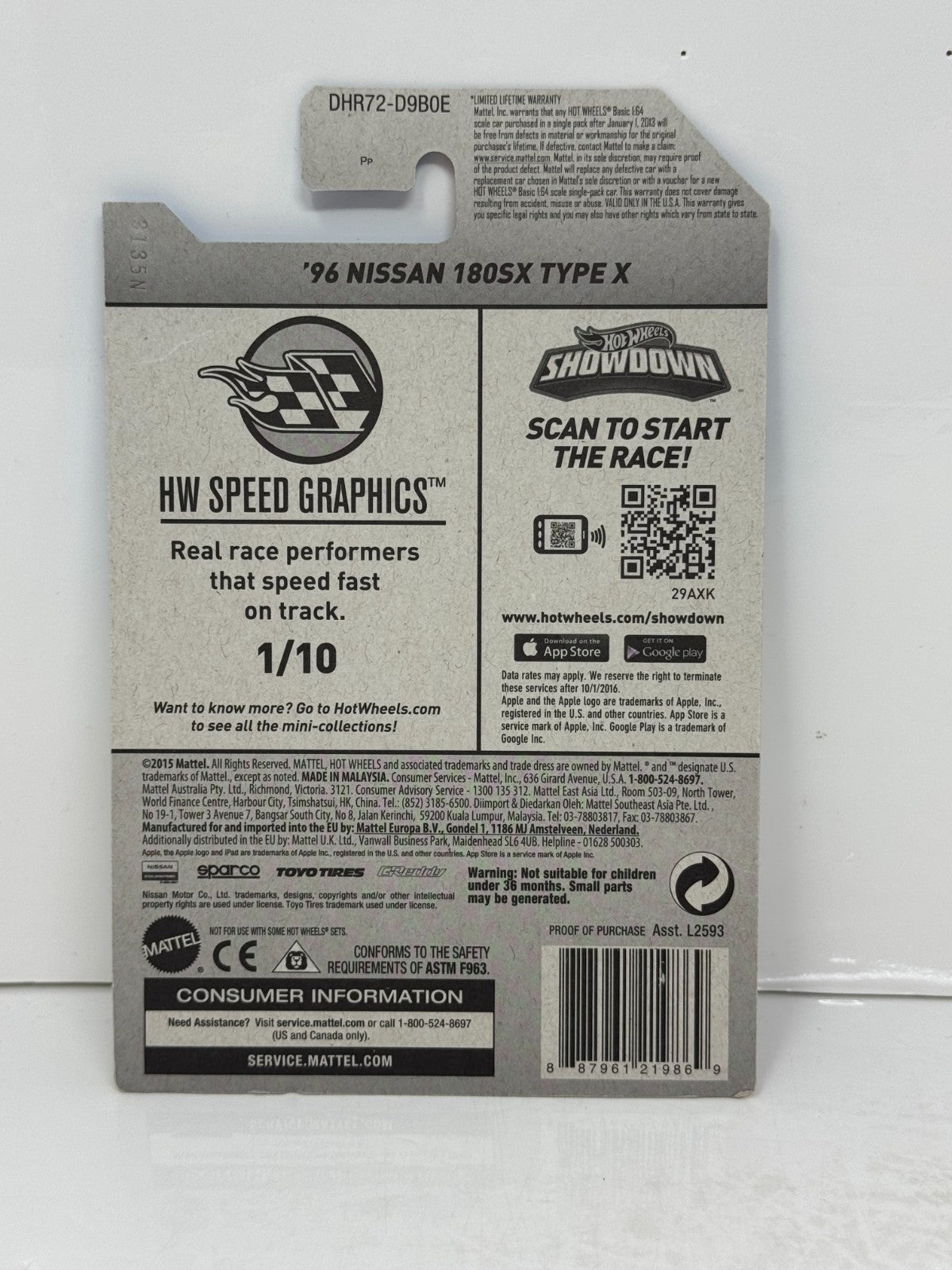 Hot Wheels Speed Graphics 1996 Nissan 180SX Type X 1:64 Diecast White