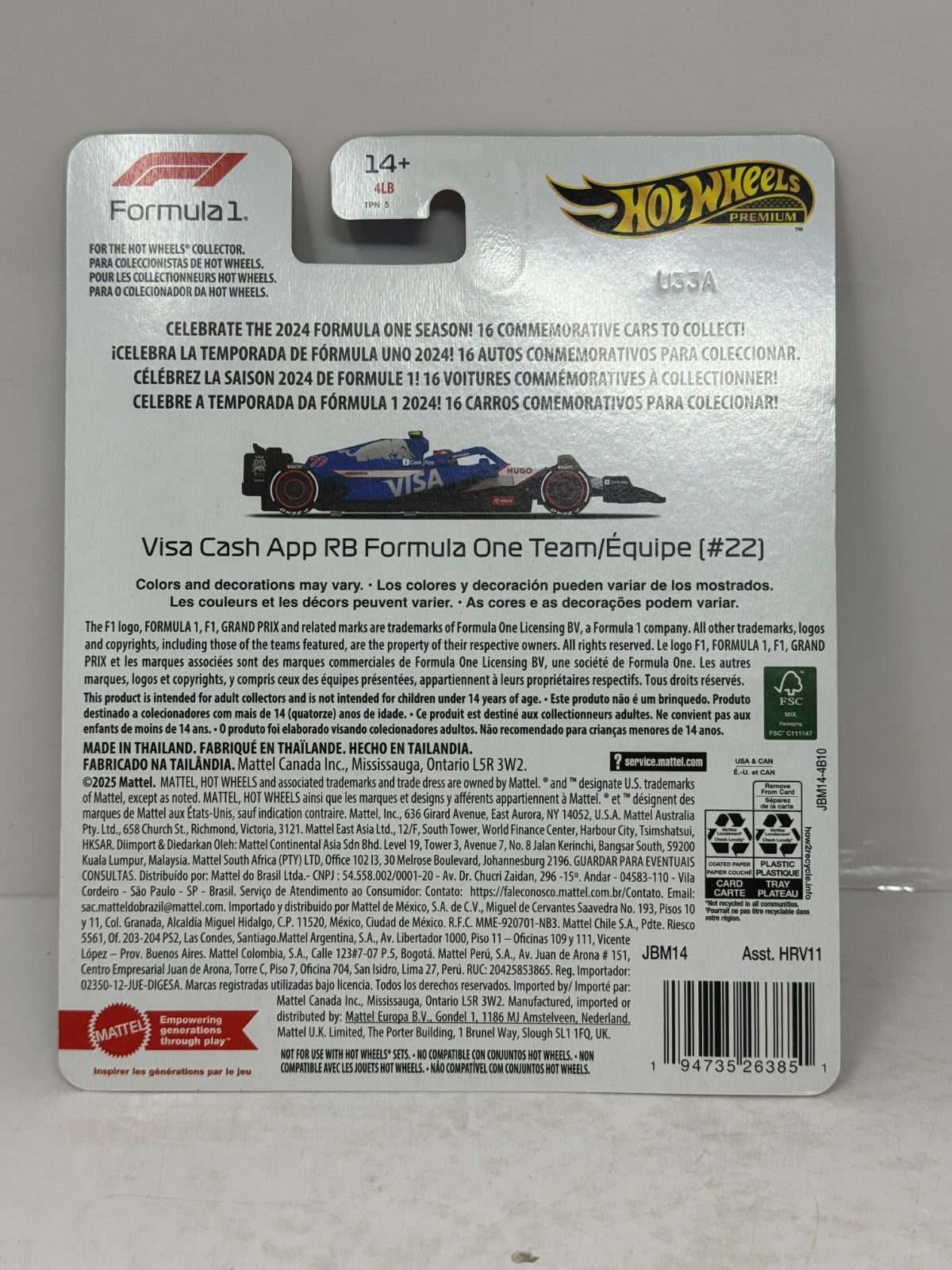 Hot Wheels Premium Formula 1 Visa Cash App RB F1 Team #22 1:64 Diecast