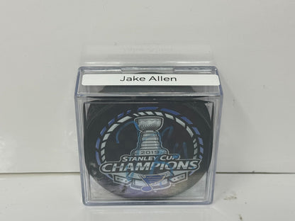 Jake Allen St. Louis Blues Stanley Cup Champ Signed NHL Autograph Puck Blue Auto