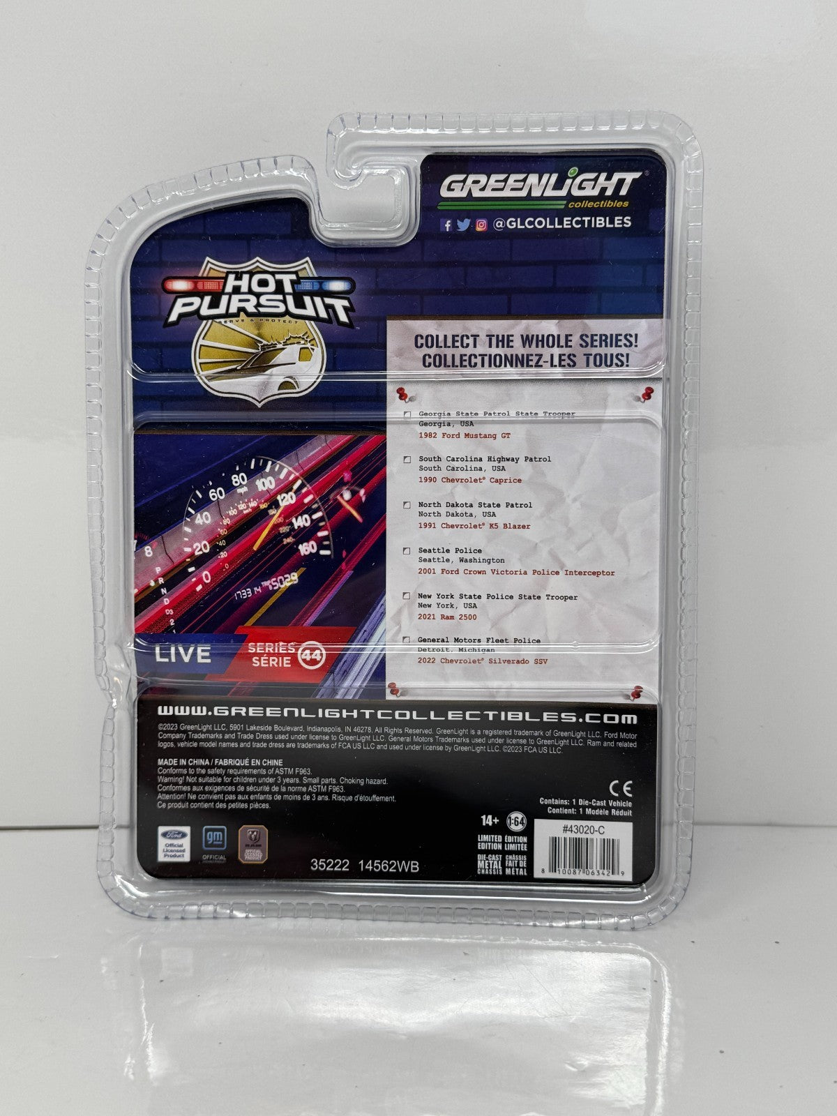 Greenlight Hot Pursuit 1991 Chevrolet K5 Blazer State Patrol CHASE 1:64 Diecast