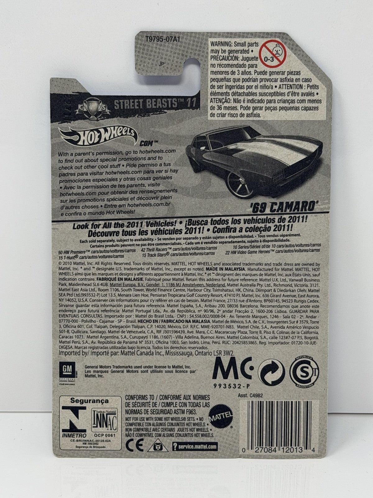 Hot Wheels Street Beasts 1969 Chevrolet Camaro 1:64 Diecast Burgundy