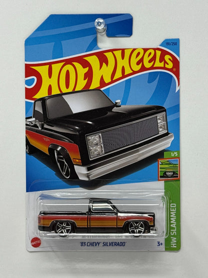 Hot Wheels HW Slammed 1983 Chevy Silverado Black Red Stripe 1:64 Diecast