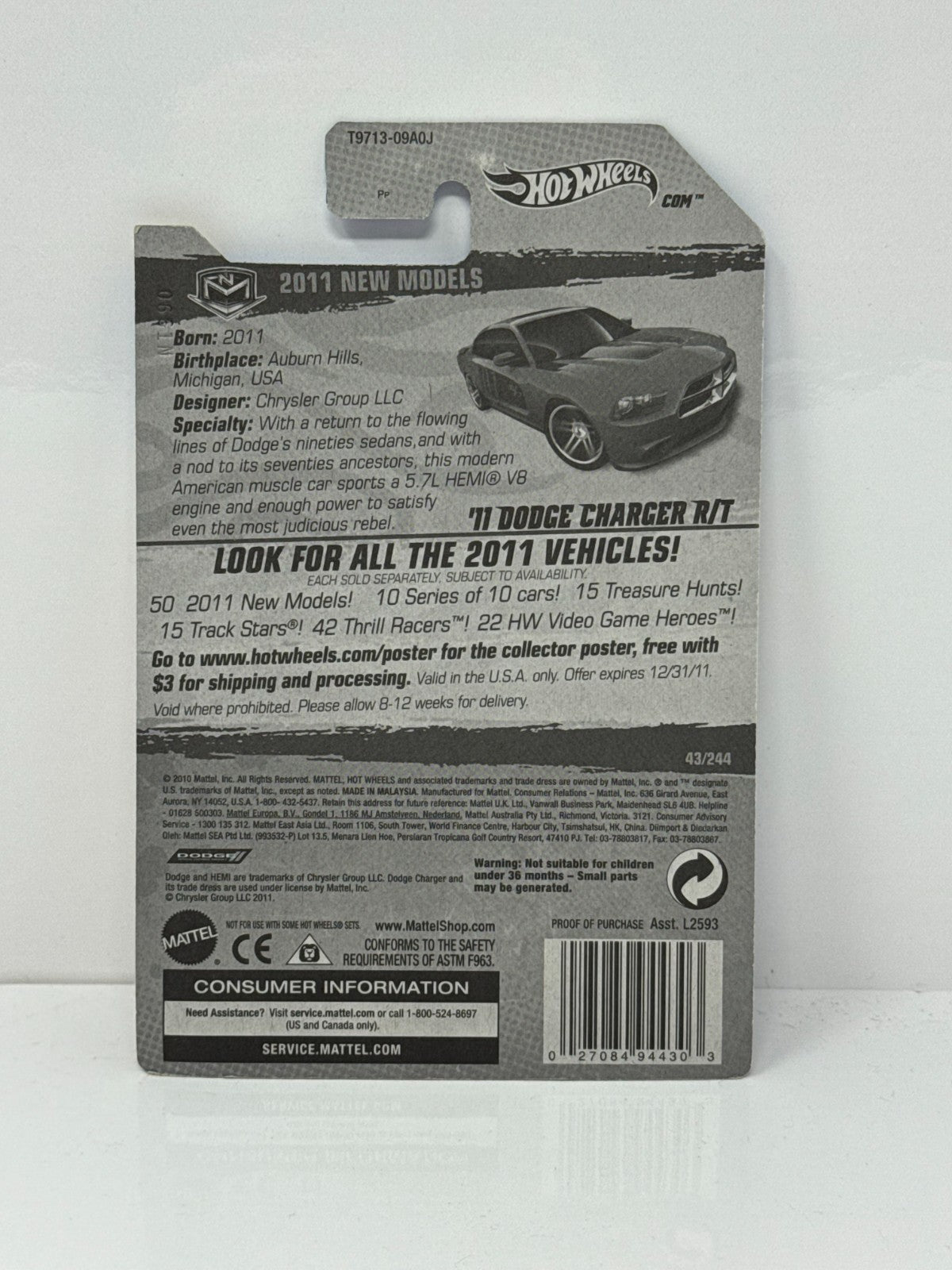 Hot Wheels 2011 New Models 2011 Dodge Charger R/T 1:64 Diecast Factory Sealed