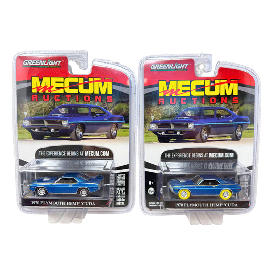 Greenlight 1970 Plymouth HEMI Cuda Mecum Auctions YELLOW WHEELS 1:64 Diecast