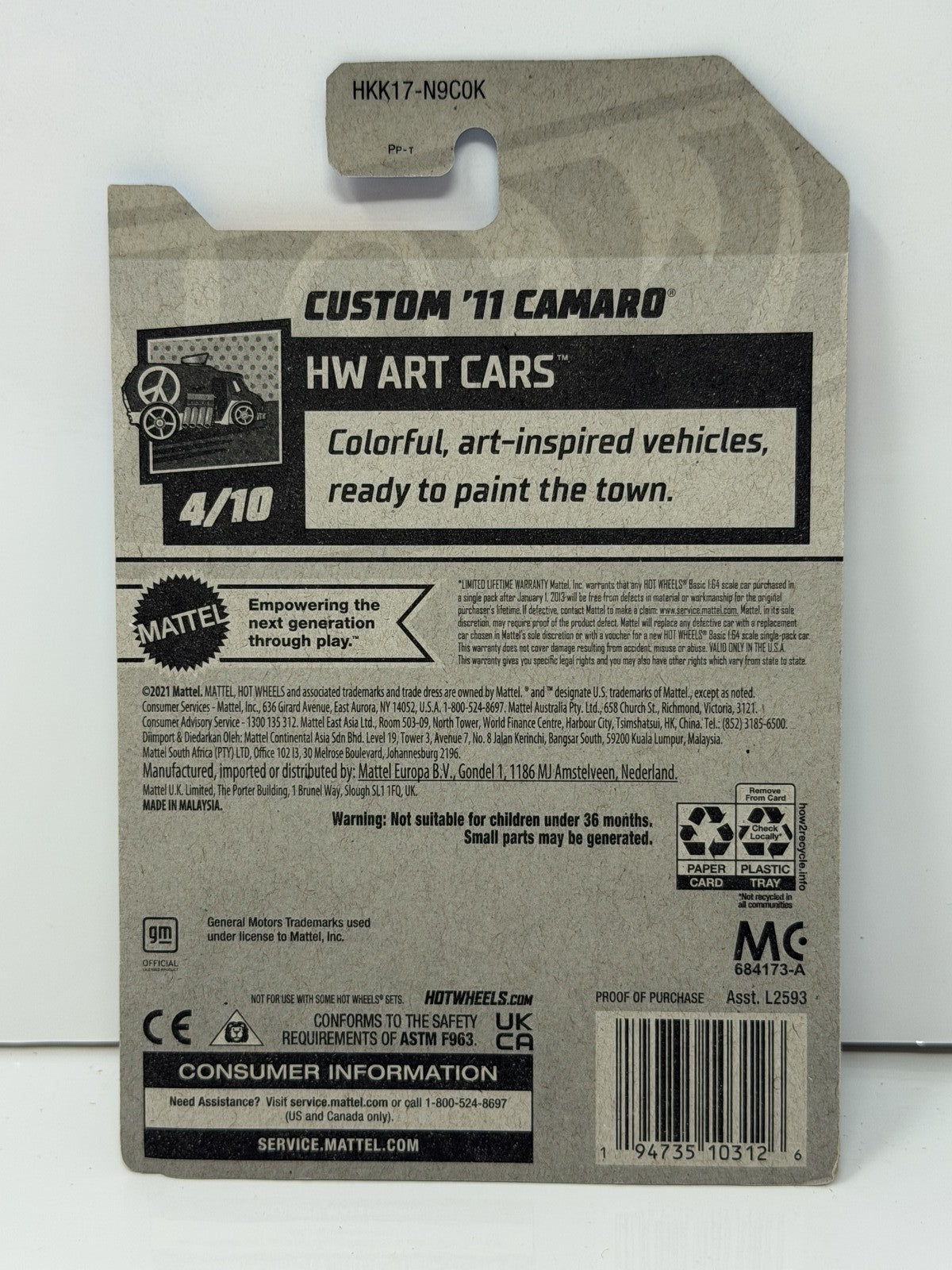 Hot Wheels HW Art Cars Custom 2011 Chevrolet Camaro 1:64 Diecast White USA Card