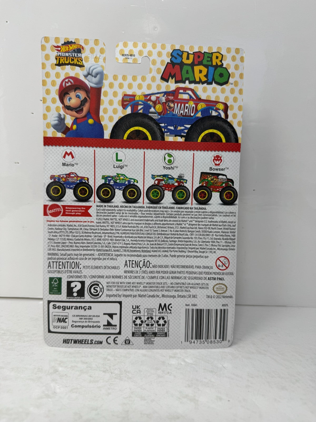2022 Super Mario Hot Wheels Monster Trucks Mario LUIGI Bowser Yoshi COMPLETE SET