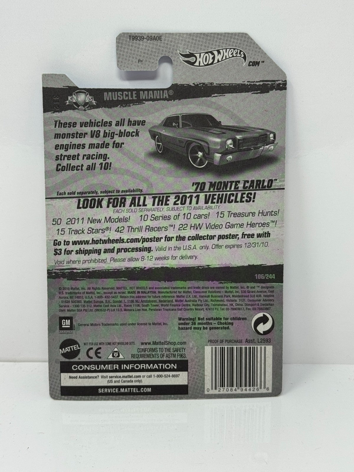 Hot Wheels Muscle Mania 1970 Monte Carlo 1:64 Diecast Factory Sealed Orange