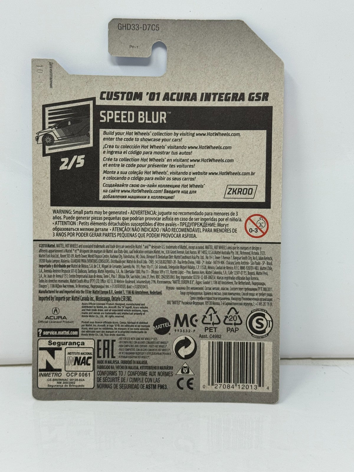 Hot Wheels Speed Blur Custom 2001 Acura Integra GSR JDM 1:64 Diecast