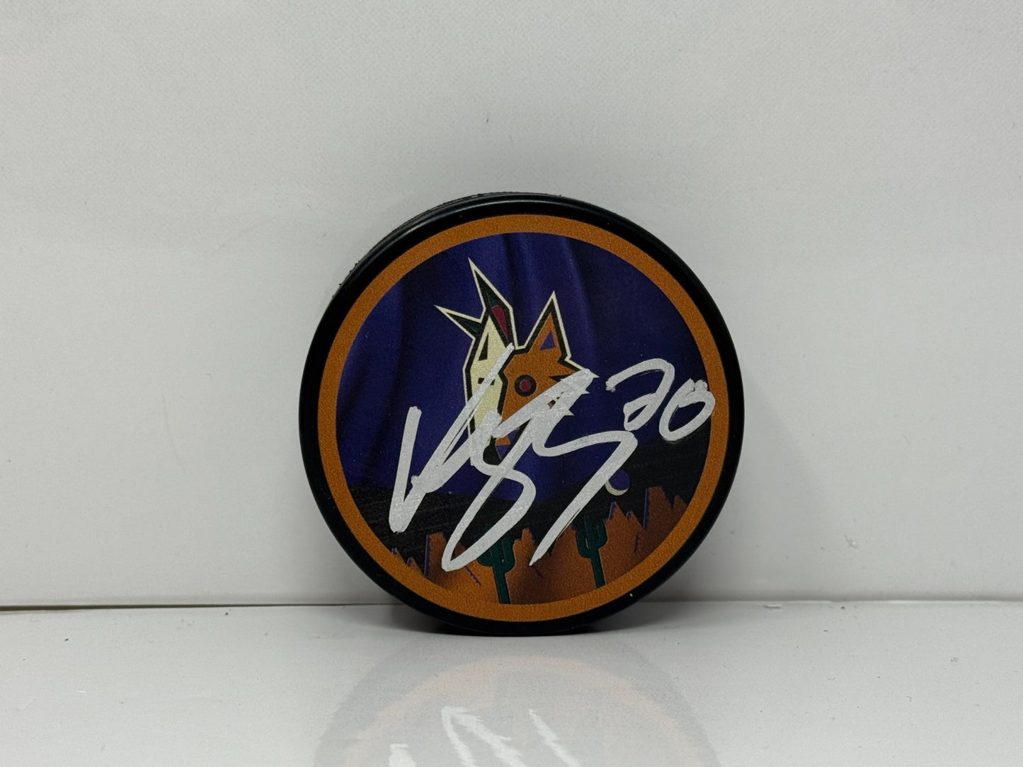 Karel Vejmelka Arizona Coyotes Signed NHL Autograph Puck Silver Auto