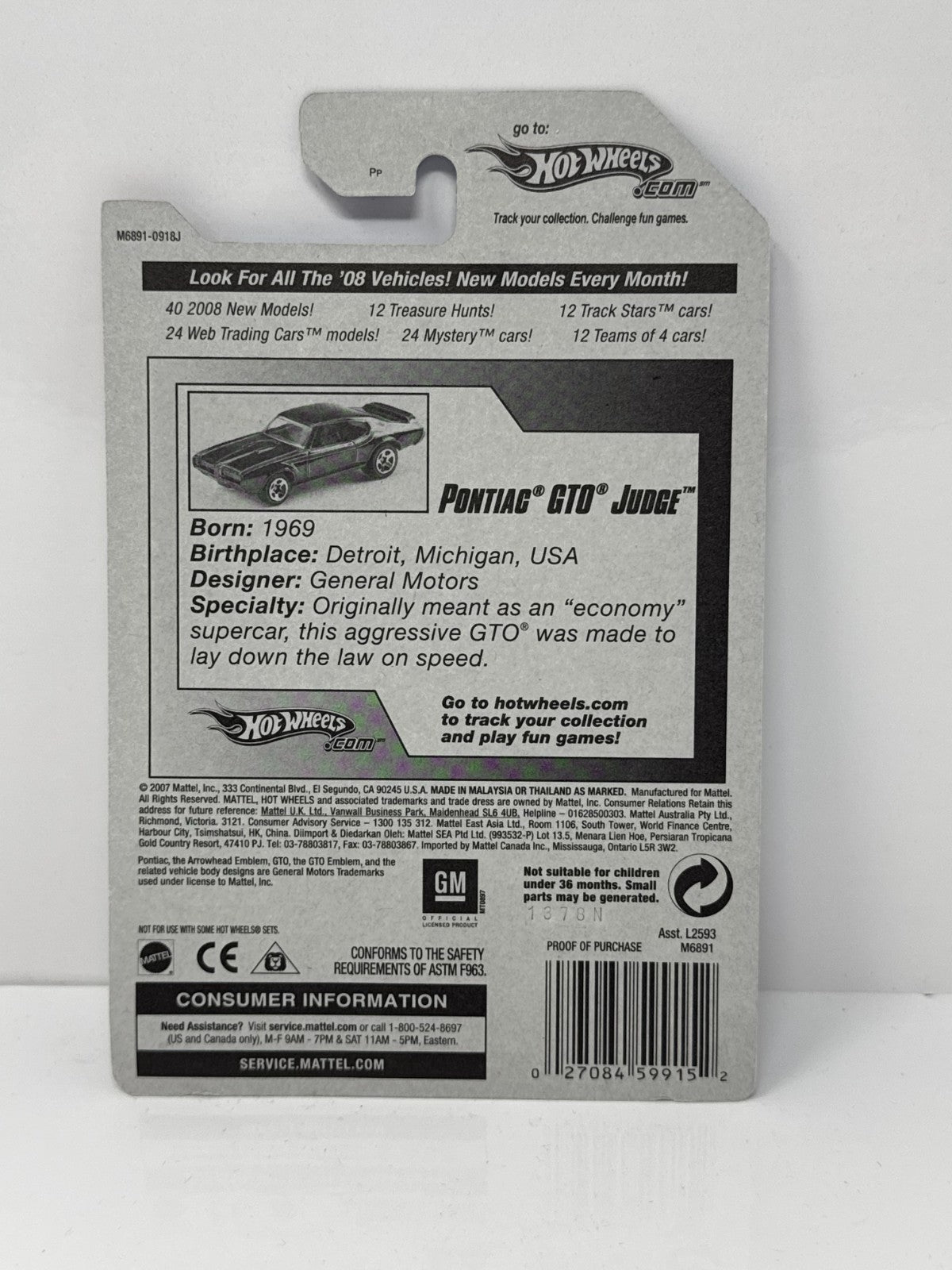 Hot Wheels Team Muscle Mania Pontiac GTO Judge 1:64 Diecast Factory Sealed