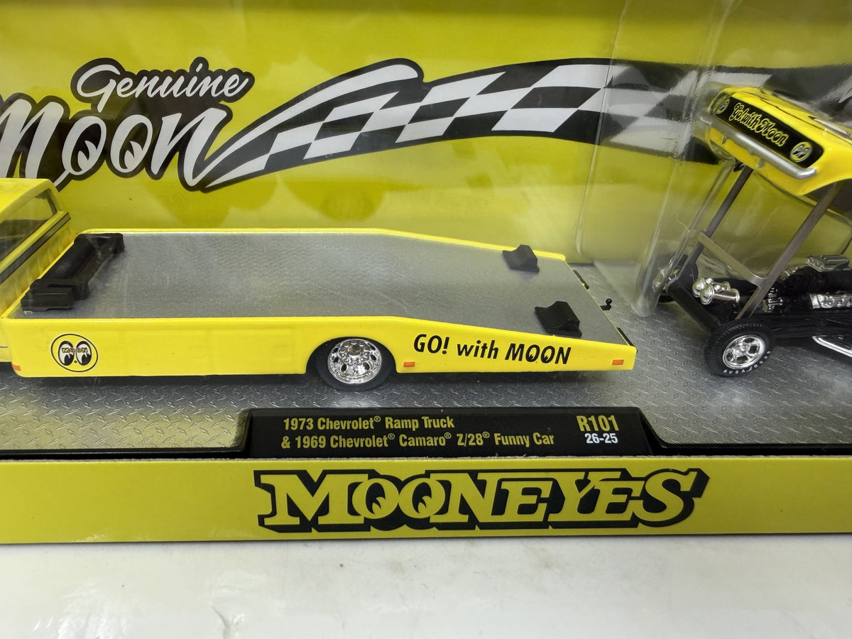 M2 Machines Mooneyes 1969 Chevy Camaro Funny Car & Ramp Truck 1:64 Diecast