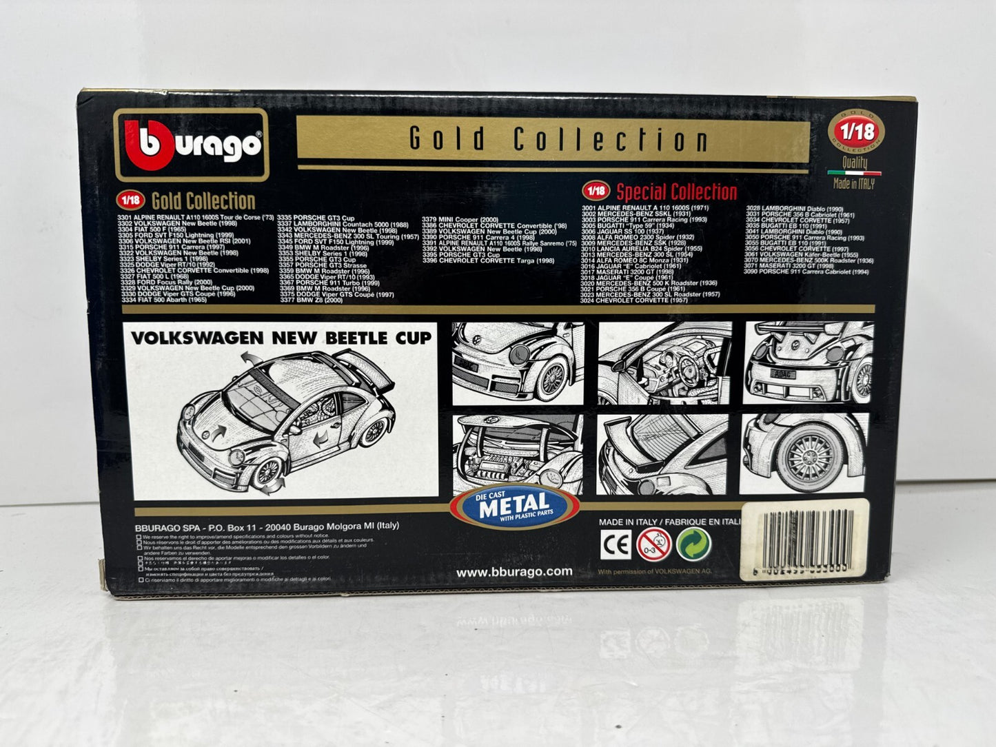 Bburago Volkswagen New Beetle Cup 2000 Gold Collection 1:18 Diecast