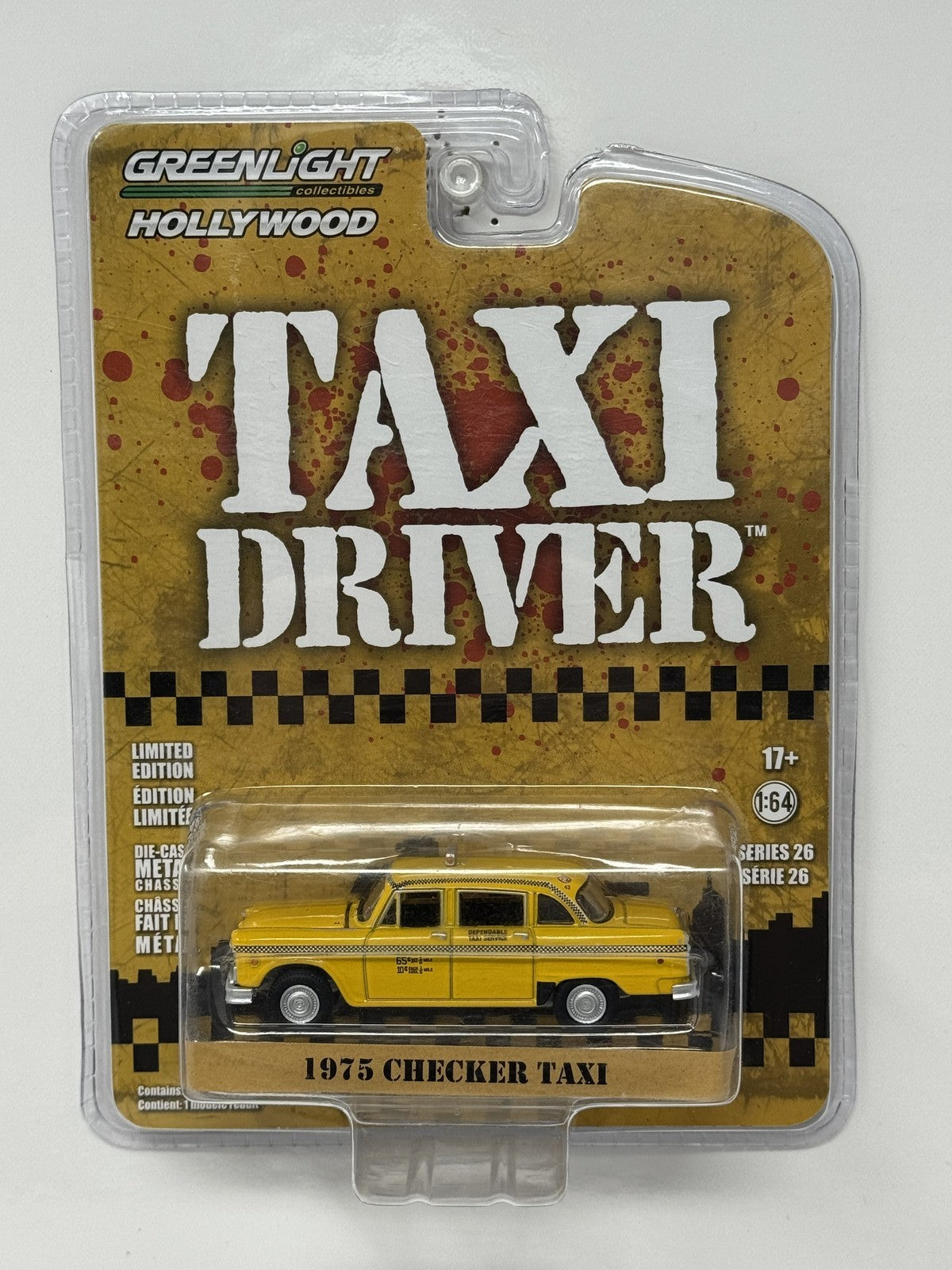 GreenLight Hollywood Taxi Driver 1975 Checker Taxi 1:64 Diecast Yellow
