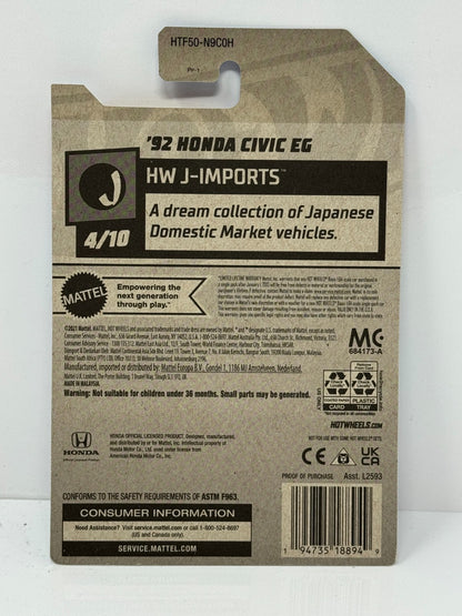 Hot Wheels HW J-Imports 1992 Honda Civic EG ZAMAC 1:64 Diecast
