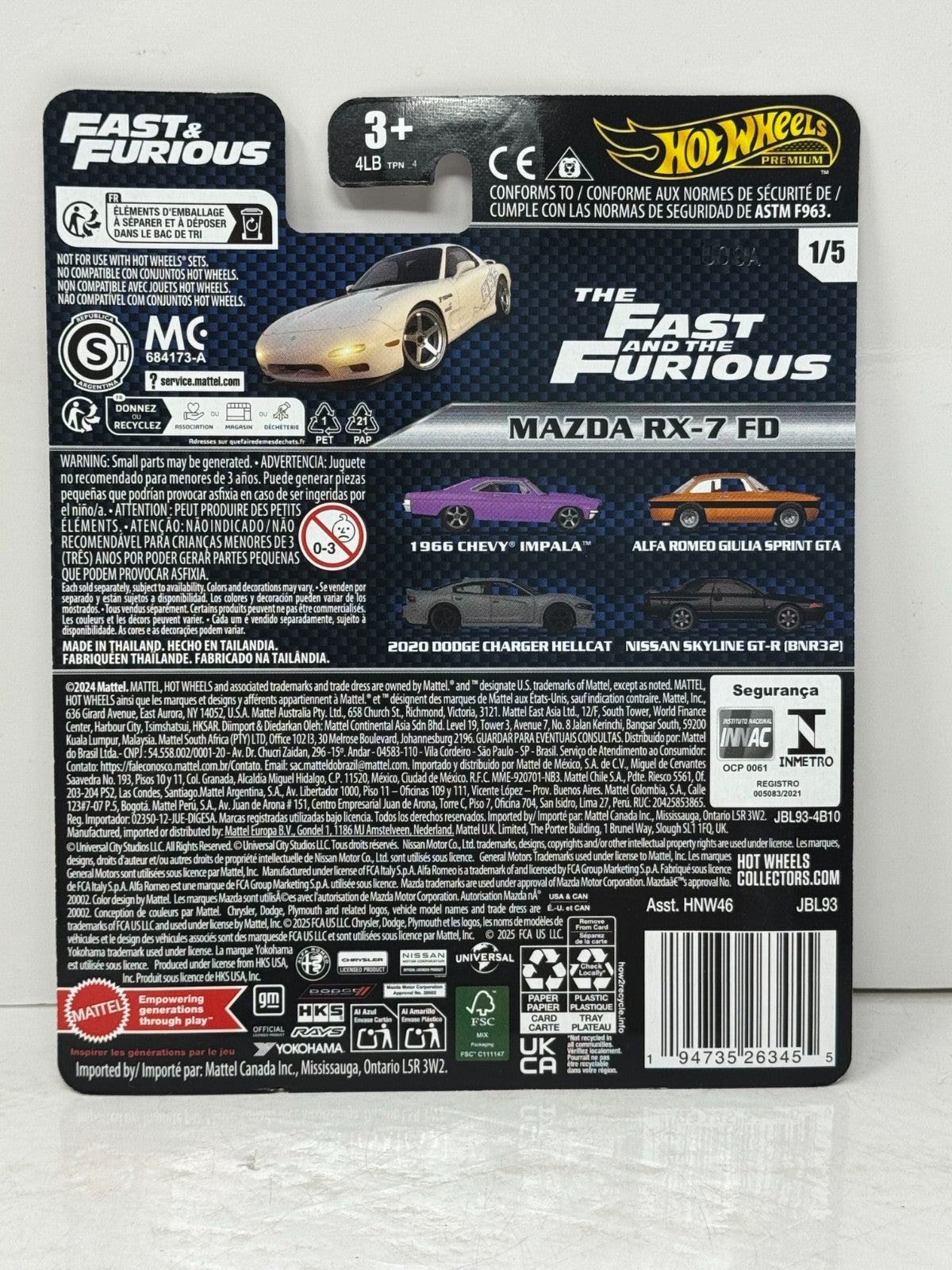 Hot Wheels Premium Fast & Furious Mazda RX-7 FD 1:64 Diecast