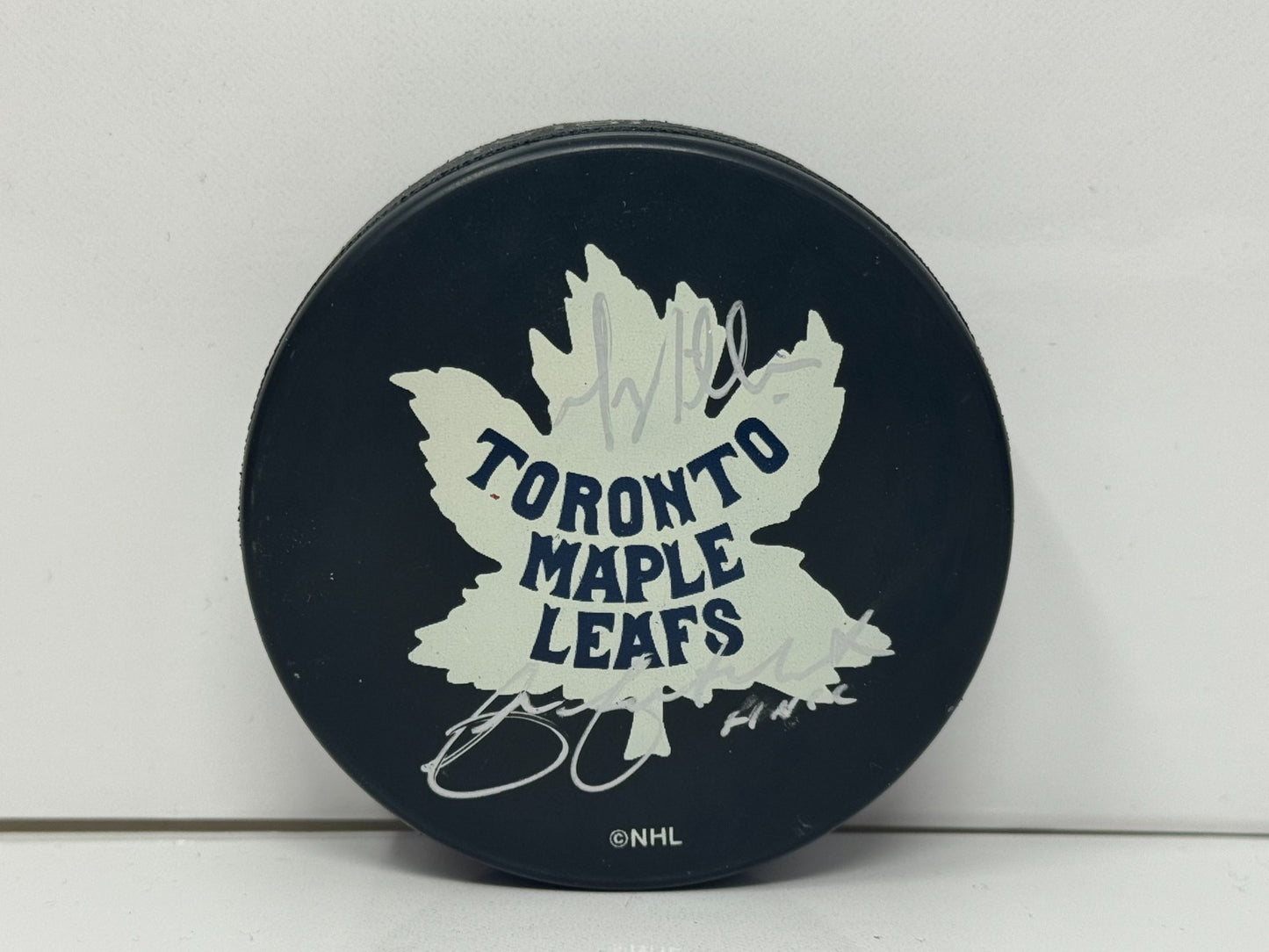 Chris Cuthbert & Greg Millen Maple Leafs Broadcasters Signed Puck Autos
