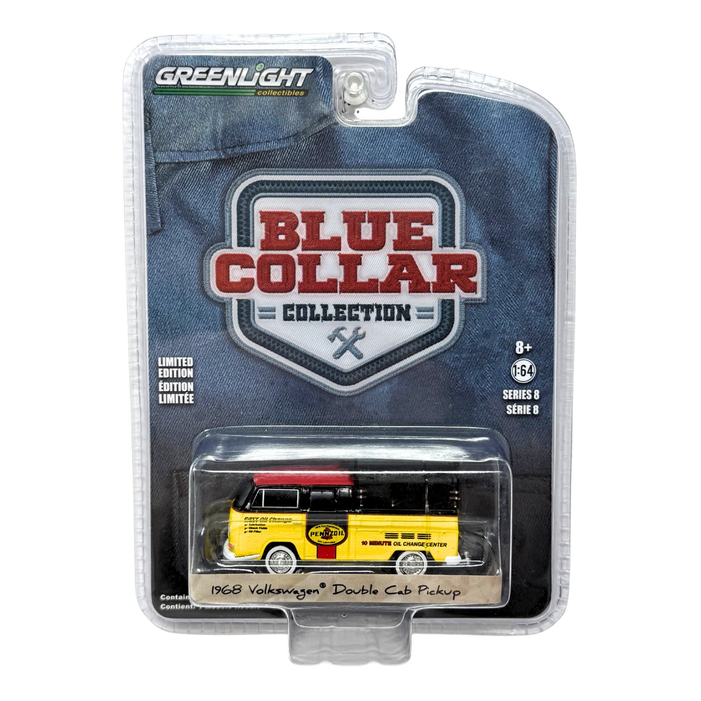 Greenlight Blue Collar 1968 Volkswagen Double Cab Pickup Pennzoil 1:64 Diecast