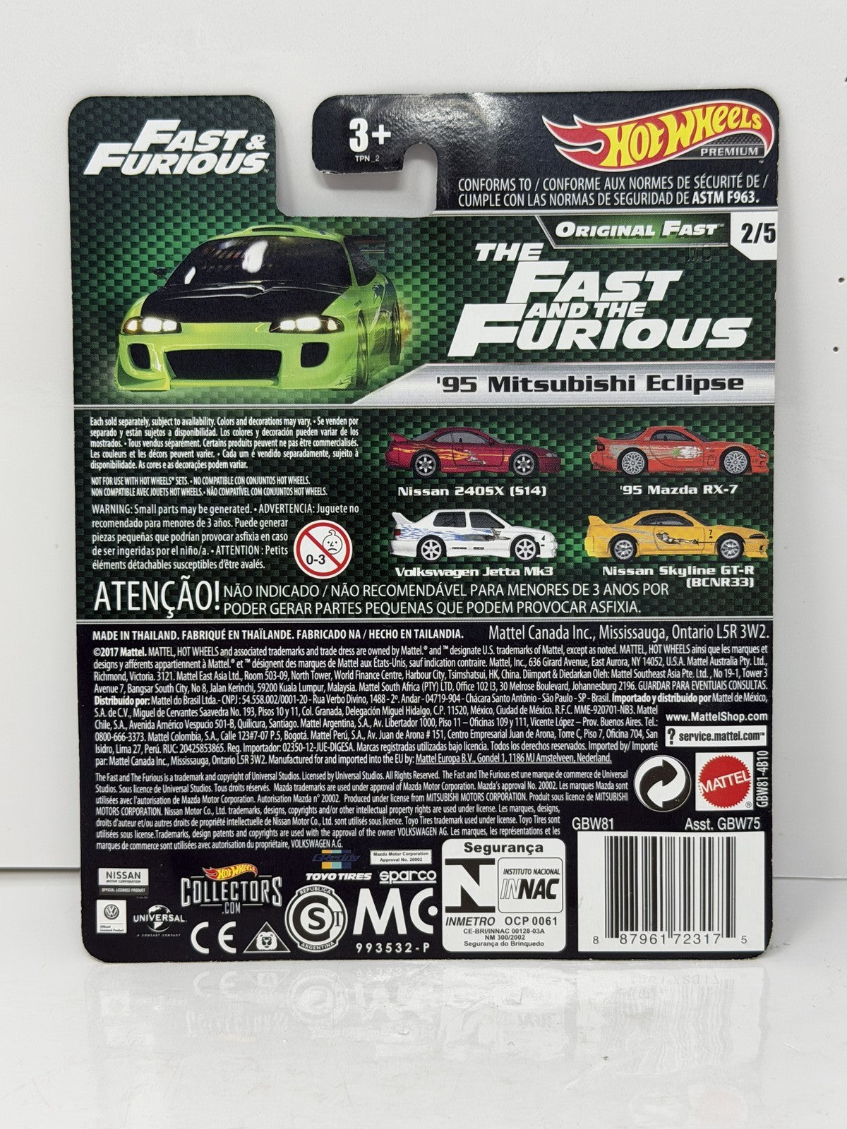 Hot Wheels Premium Fast & Furious Original 1995 Mitsubishi Eclipse 1:64 Diecast