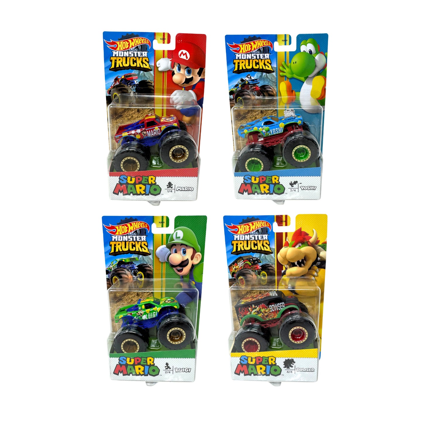 2022 Super Mario Hot Wheels Monster Trucks Mario LUIGI Bowser Yoshi COMPLETE SET