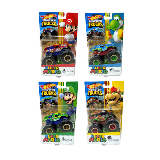 2022 Super Mario Hot Wheels Monster Trucks Mario LUIGI Bowser Yoshi COMPLETE SET