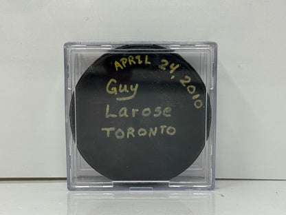 Guy Larose Boston Bruins Alumni Signed NHL Autograph Puck Gold Auto