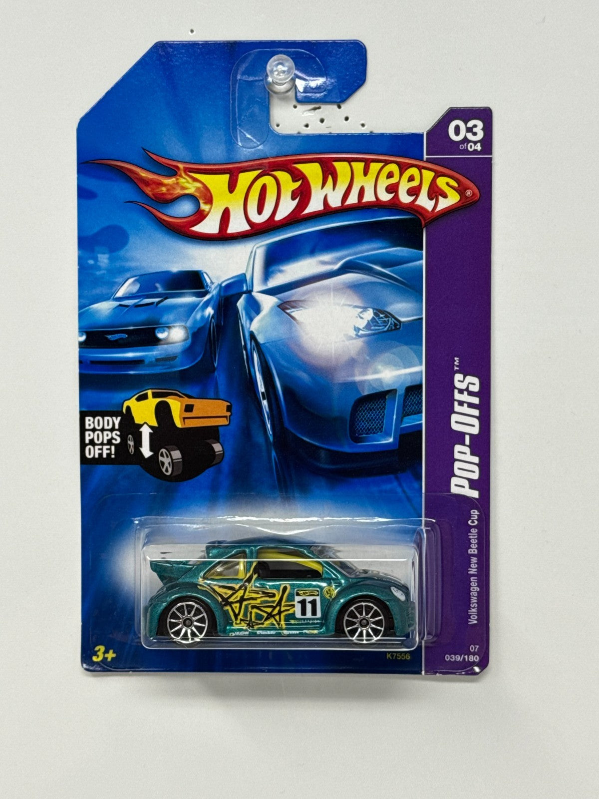 Hot Wheels Pop-Offs Volkswagen New Beetle Cup 1:64 Diecast Silver Rims
