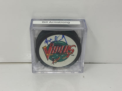 Bill Armstrong Detroit Vipers Signed Hockey Autograph Puck Blue Auto